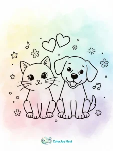 Cat and Dog Coloring Pages