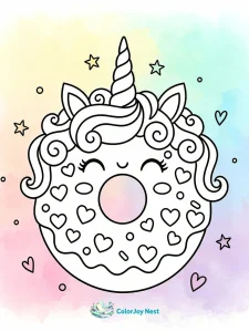 Unicorn Donut Coloring Pages