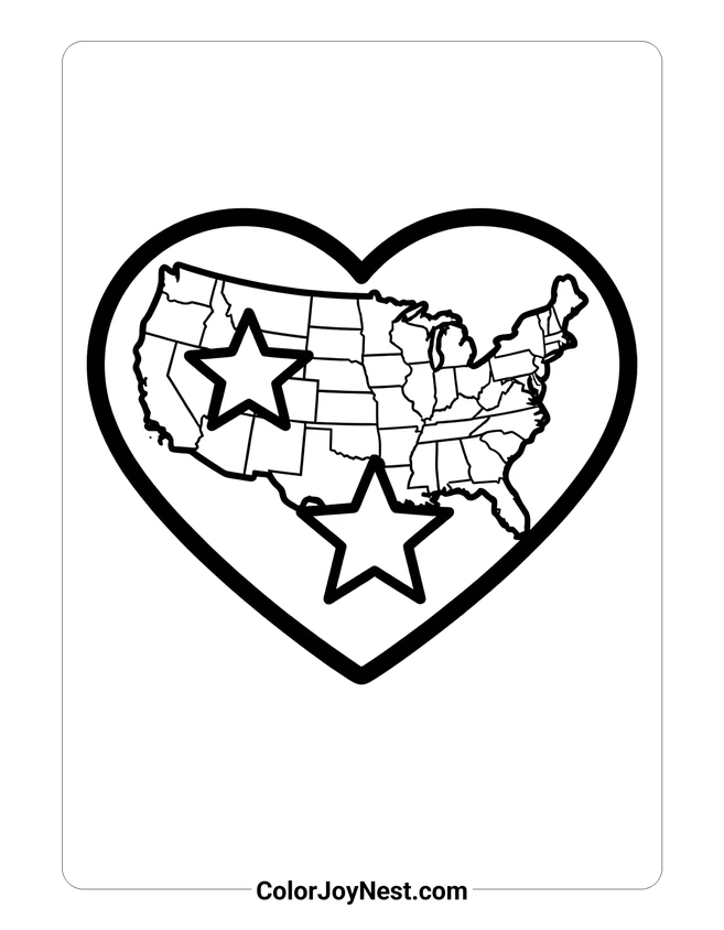 America Heart Map Coloring Page