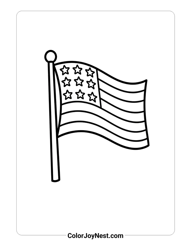 American Flag Bold Outline Coloring Page