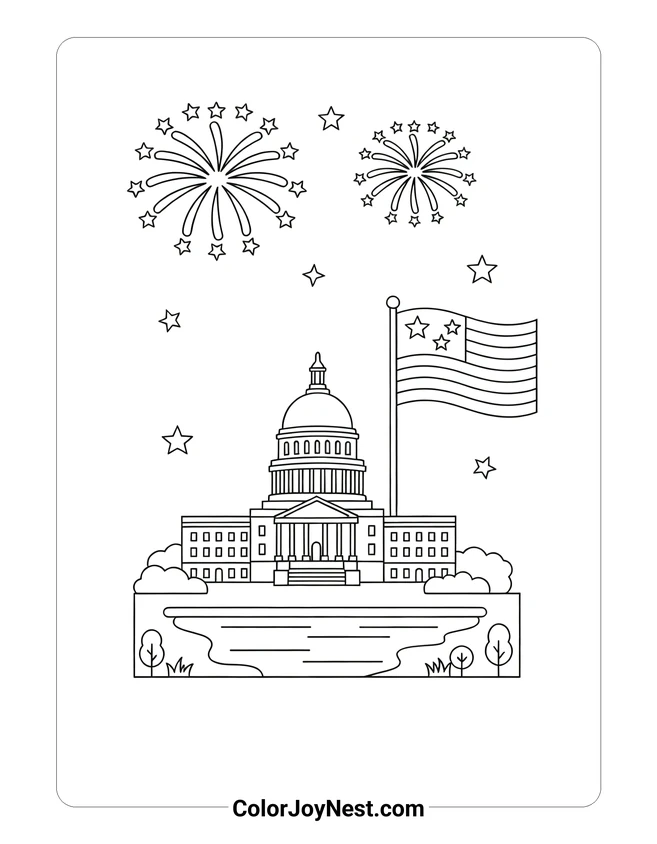 Capitol Fireworks Celebration Coloring Page