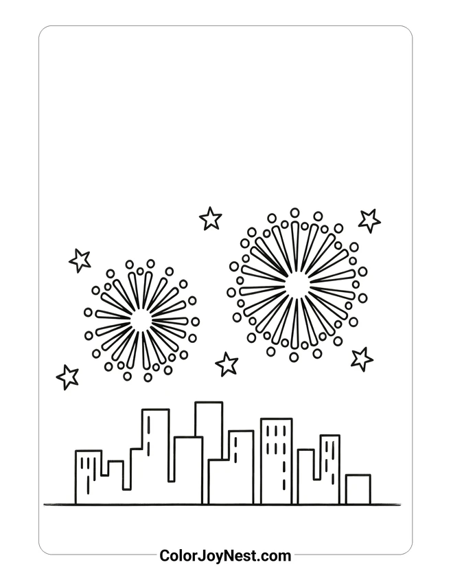 Fireworks Over City Skyline Coloring Page