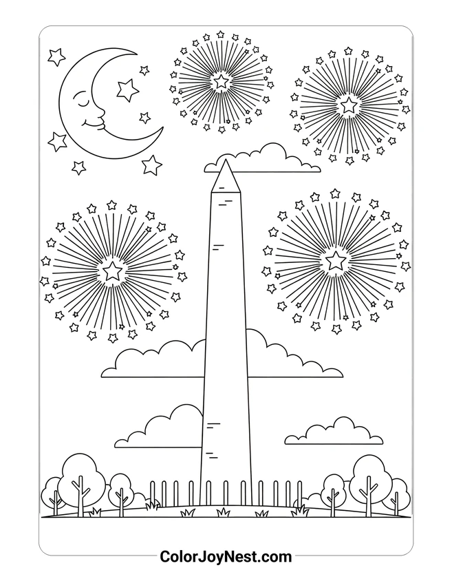 Fireworks Over Washington Monument Coloring Page