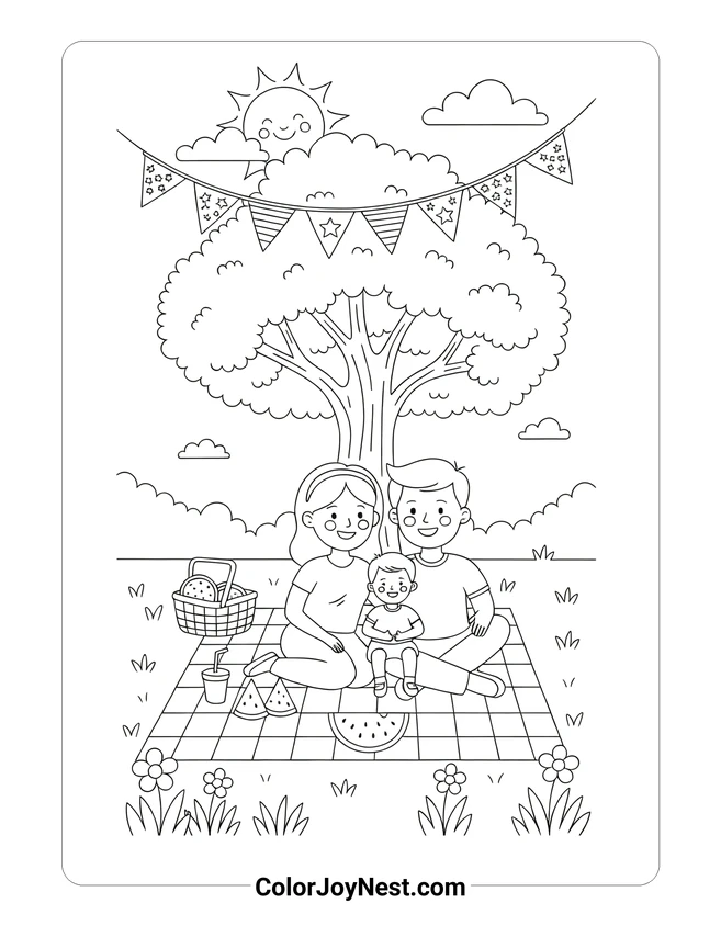 Fourth of July Picnic Scene Coloring Page