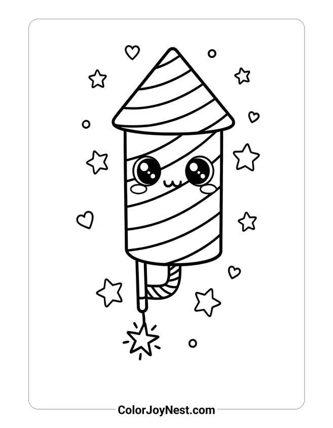Kawaii Firework Character Coloring Page