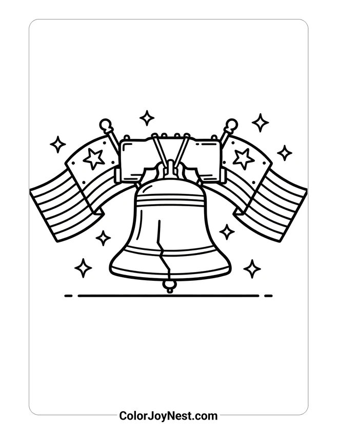 Liberty Bell and Flags Coloring Page