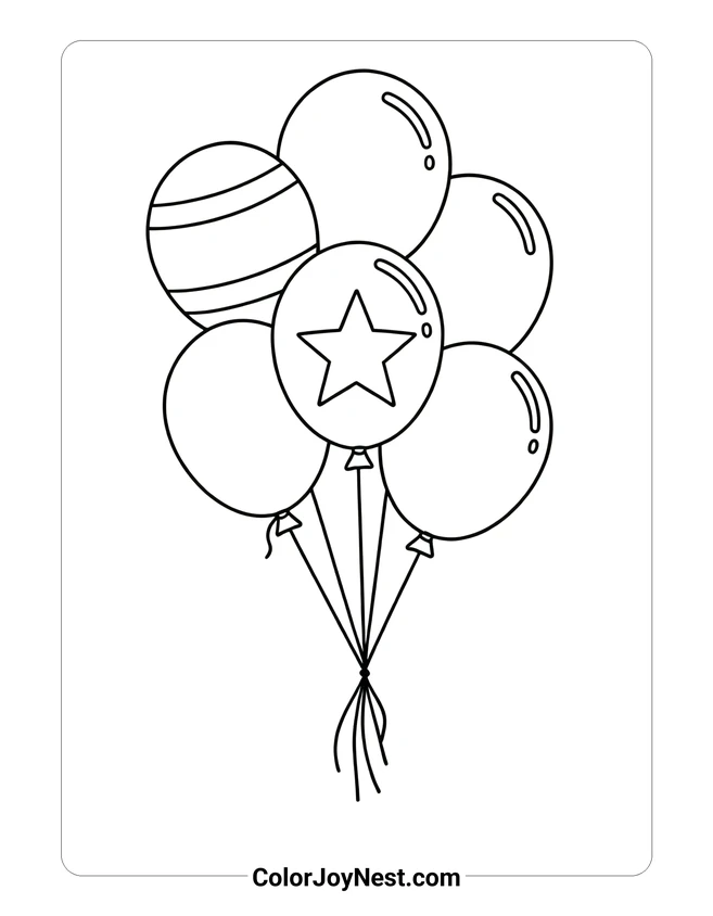 Red White Blue Balloons Coloring Page