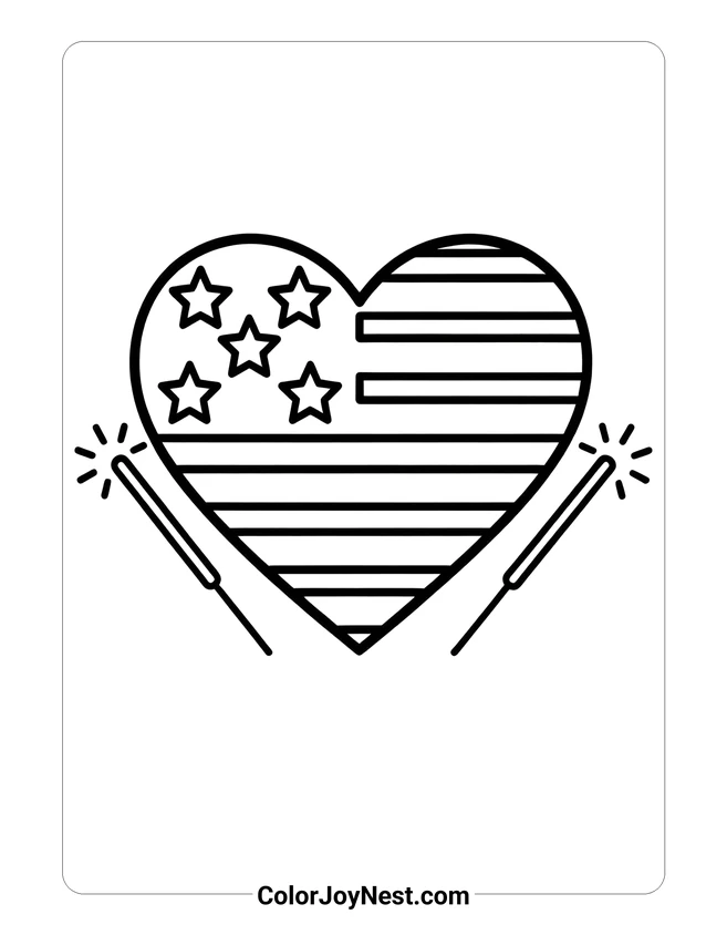 Stars and Stripes Heart Coloring Page