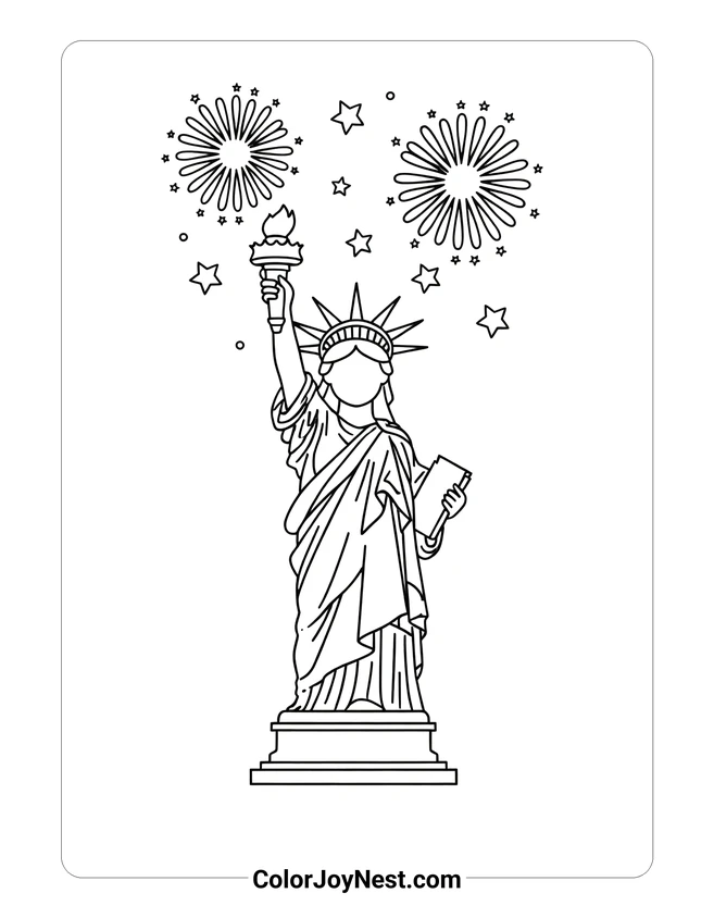 Statue of Liberty with Fireworks Coloring Page