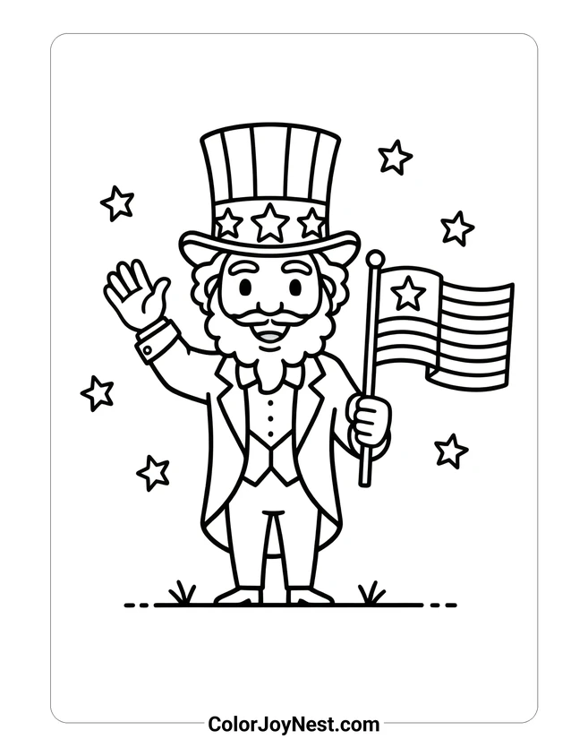 Uncle Sam Waving Flag Coloring Page