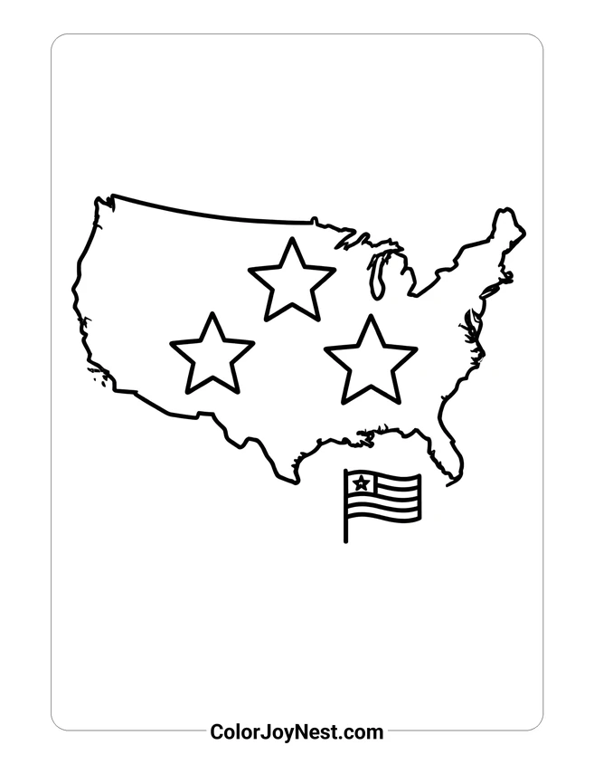 United States Map with Stars Coloring Page