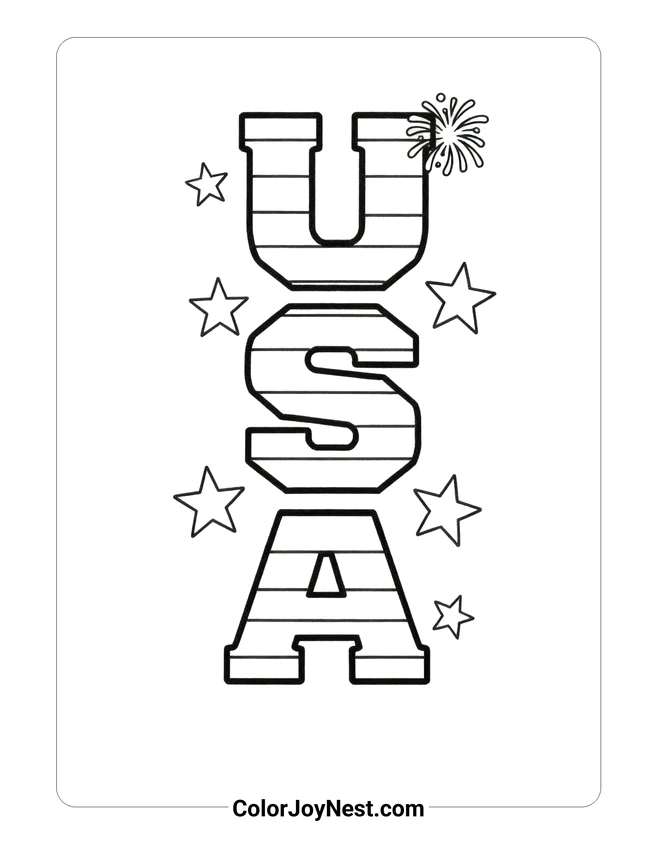 USA Letters Stars Coloring Page
