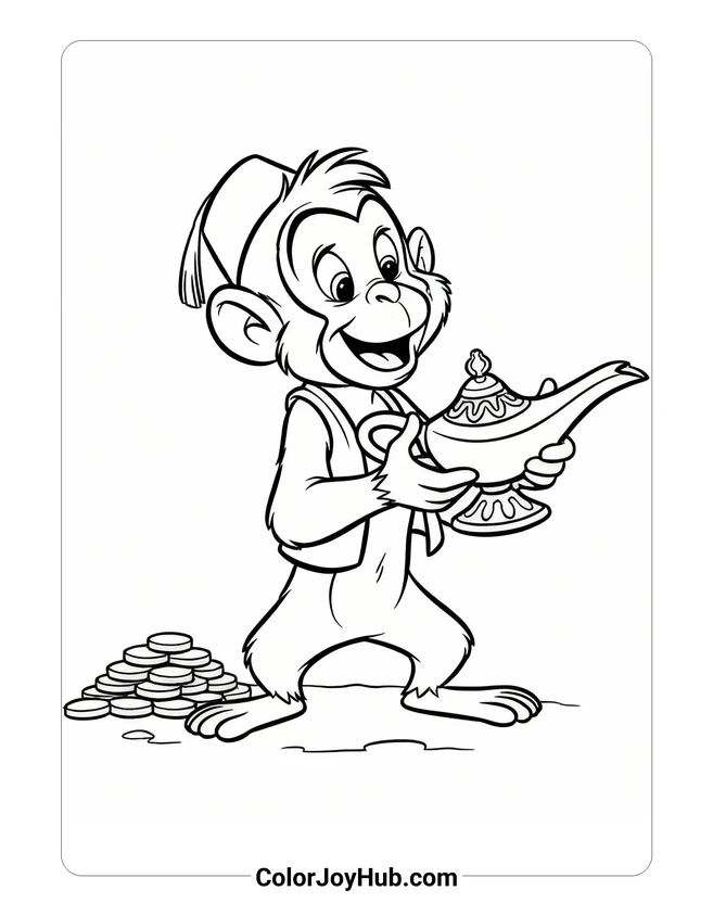 Easy Abu Holding Magic Lamp Coloring Page