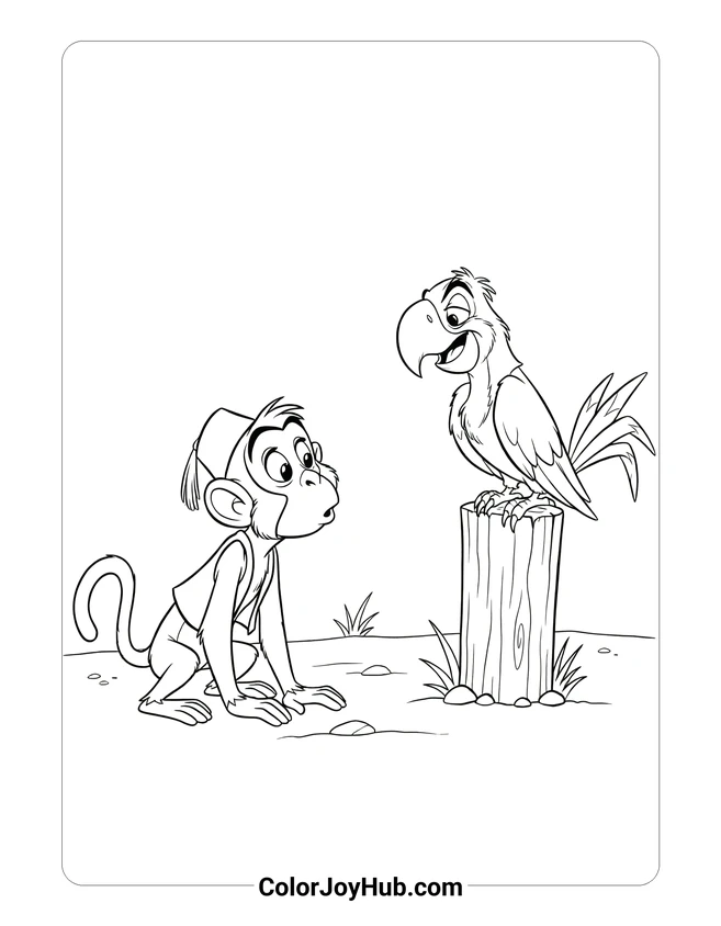 Easy Abu and Iago Parrot Coloring Page