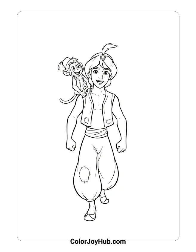 Medium Abu and Aladdin Walking Coloring Page