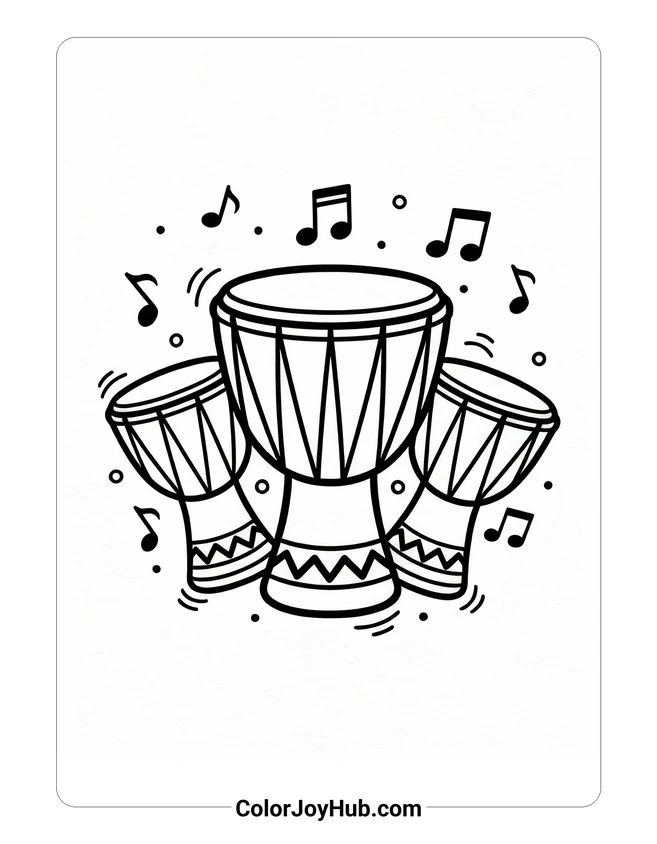 Easy African Drum Pattern Coloring Page