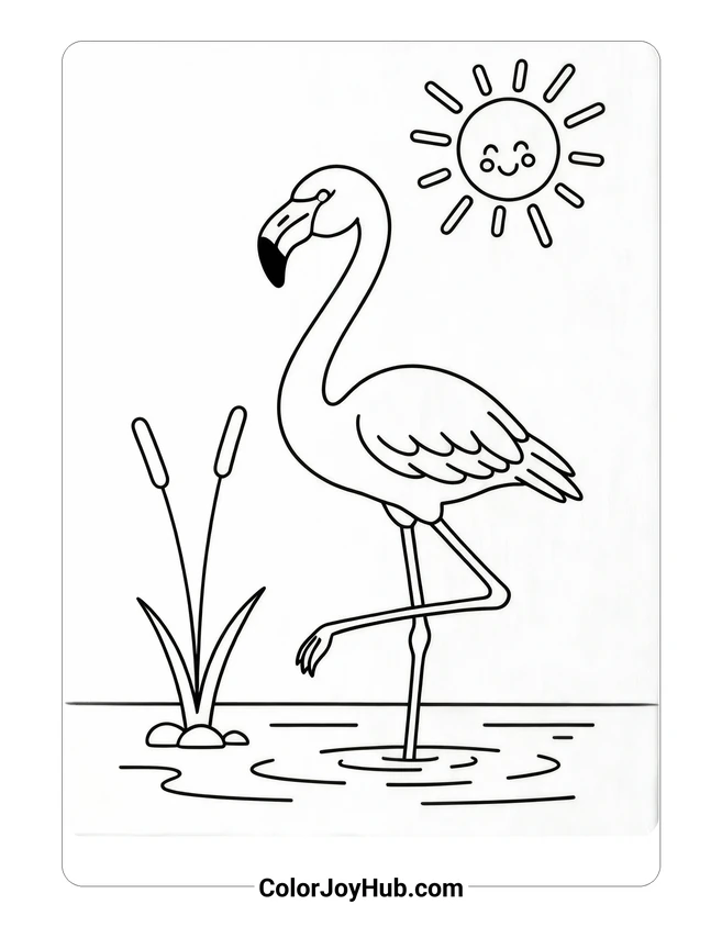 Easy Flamingo at Lake Coloring Page