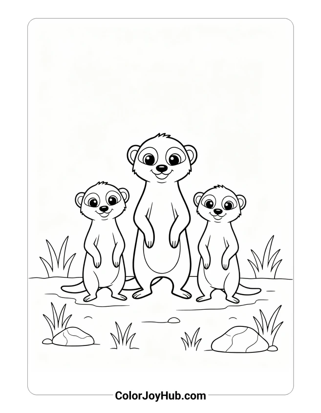 Easy Meerkat Family Coloring Page