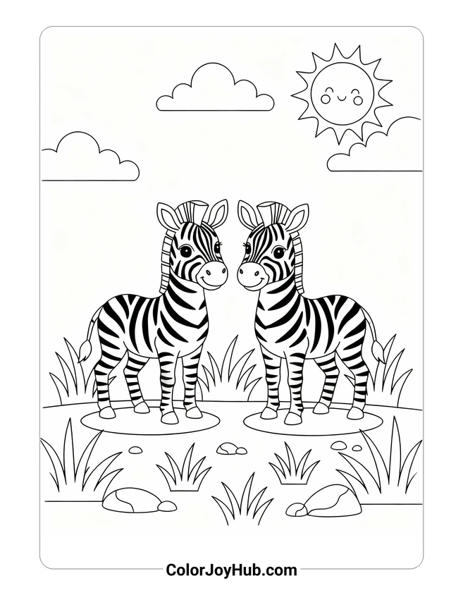 Easy Zebra Family Coloring Page