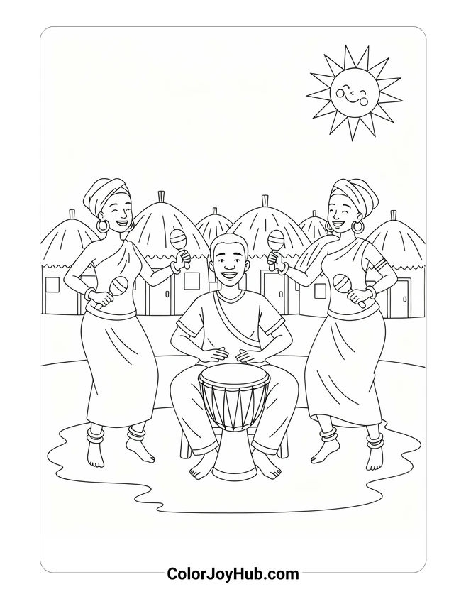 Medium African Dance Coloring Page