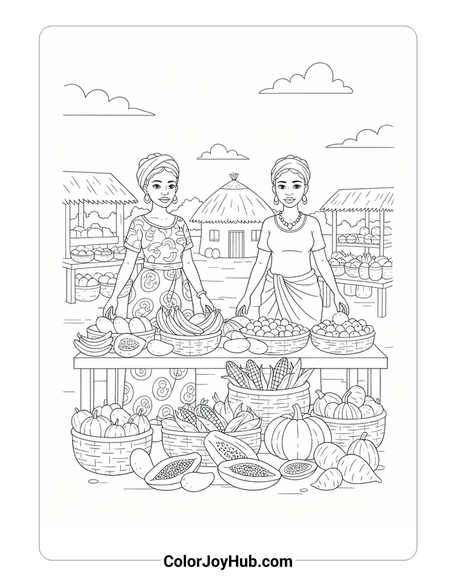 Medium African Market Coloring Page