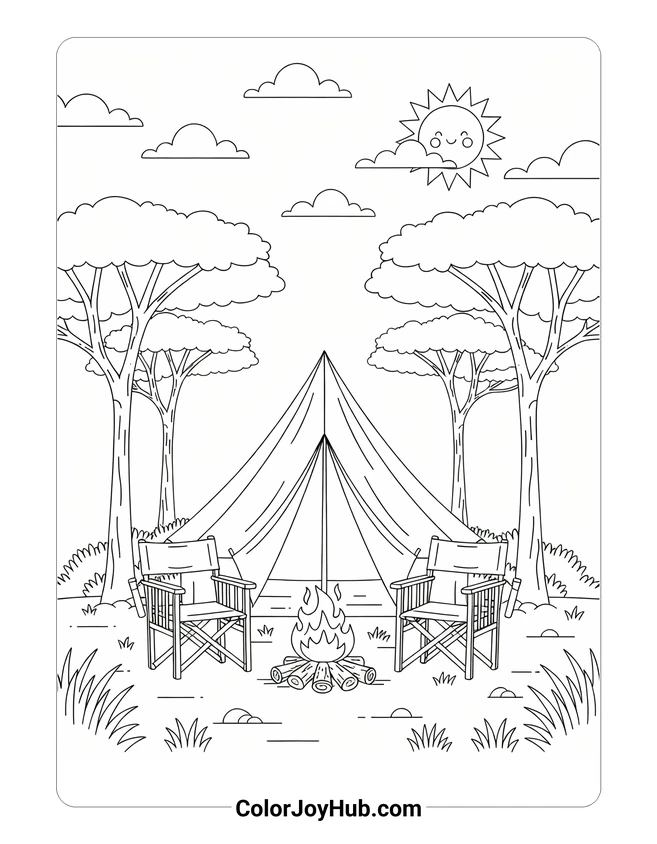 Medium Safari Camp Coloring Page