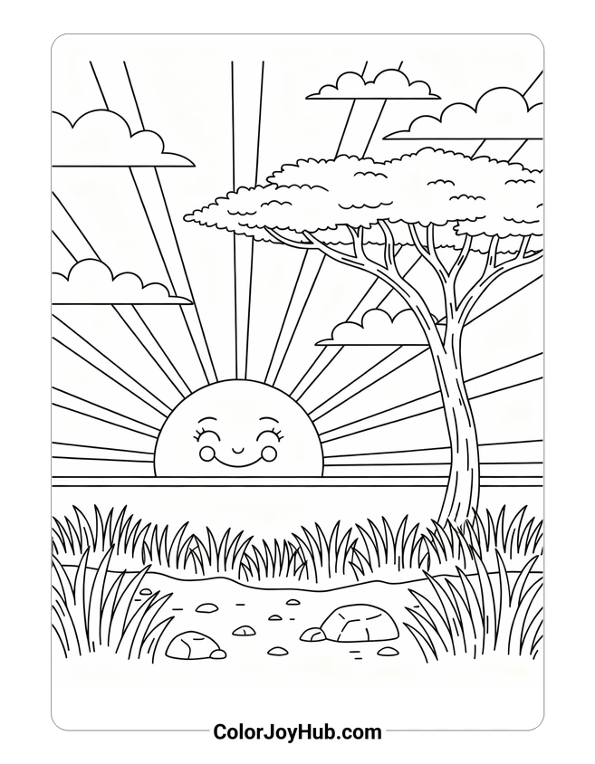 Simple African Sun Coloring Page