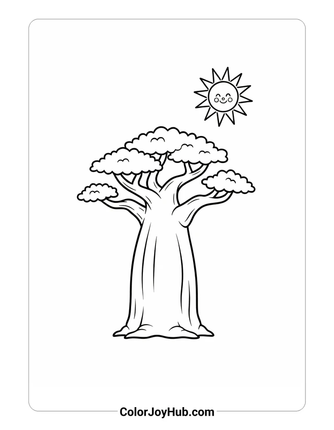 Simple Baobab Tree Coloring Page