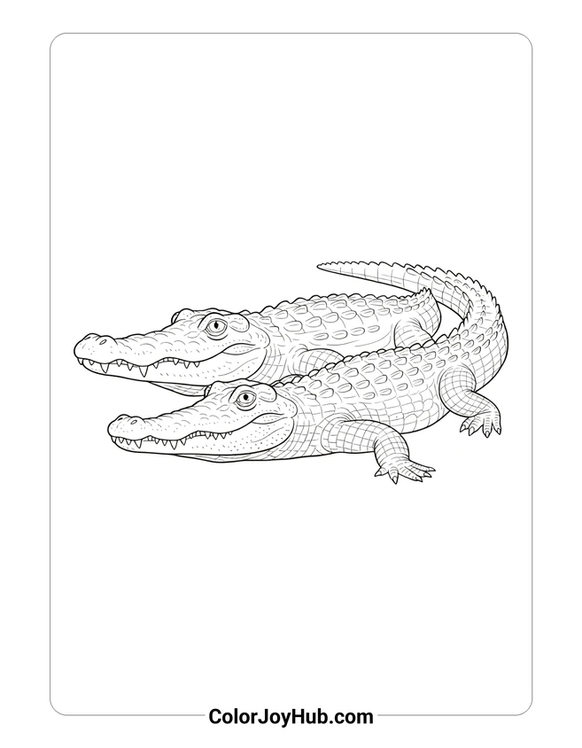 Easy Alligator and Crocodile Swimming Coloring Page