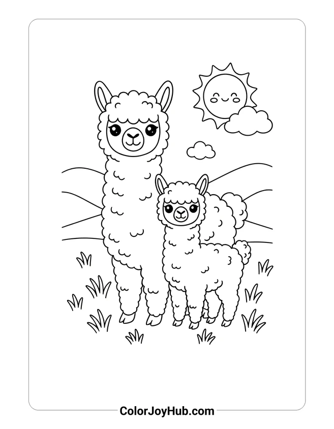 Easy Alpaca Family Coloring Page