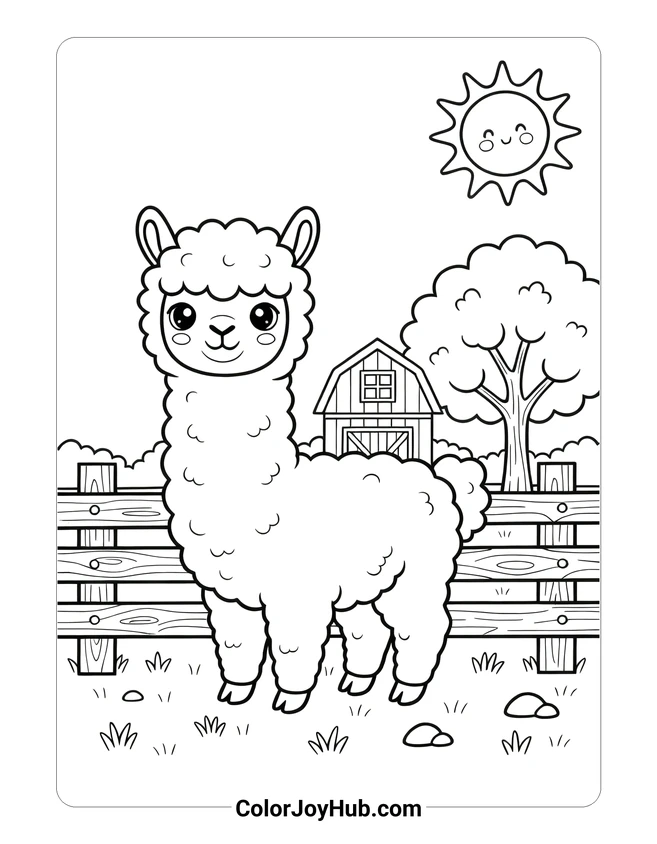Easy Alpaca Farm Coloring Page