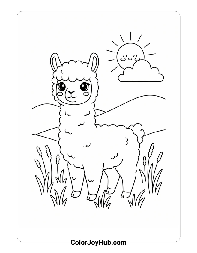 Easy Alpaca in Field Coloring Page