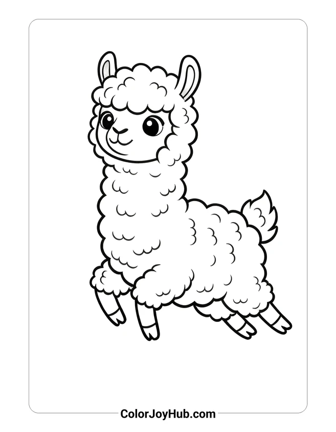 Easy Alpaca Jumping Coloring Page