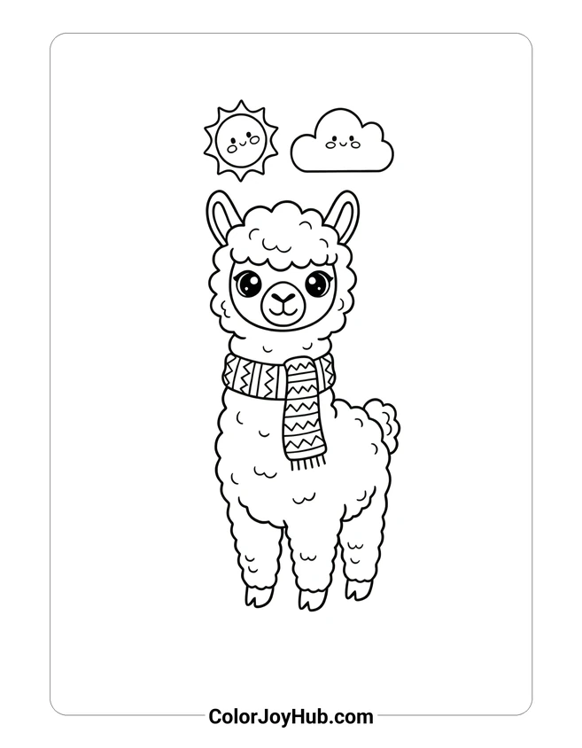 Easy Alpaca Wearing Scarf Coloring Page