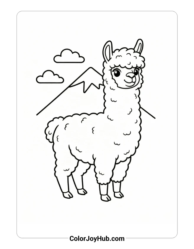 Easy Smiling Alpaca Coloring Page