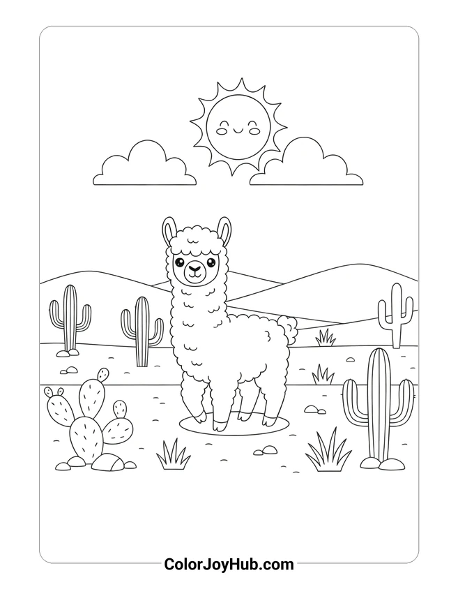 Medium Alpaca Andean Mountain Coloring Page