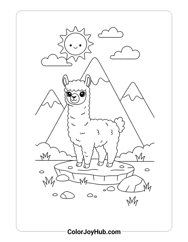 Medium Alpaca Desert Cactus Coloring Page
