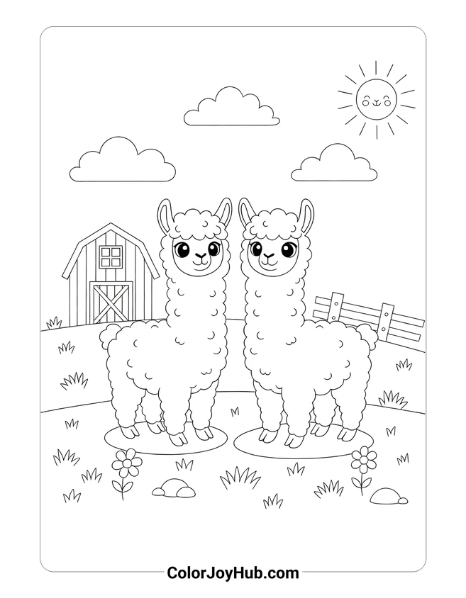 Medium Alpaca Herding Scene Coloring Page