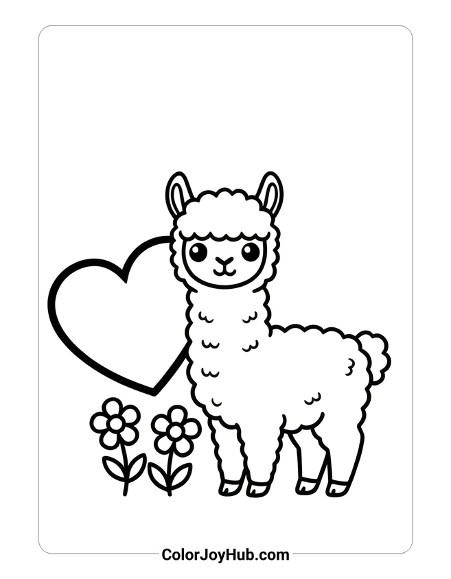 Simple Alpaca with Heart Coloring Page