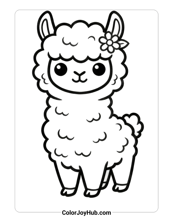 Simple Chibi Alpaca Coloring Page