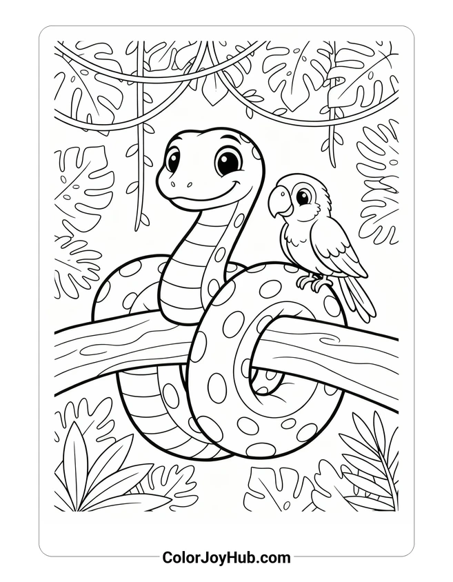 Anaconda and Parrot Coloring Page