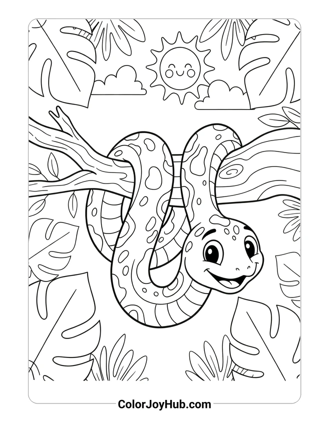 Anaconda Hanging from Tree Coloring Page