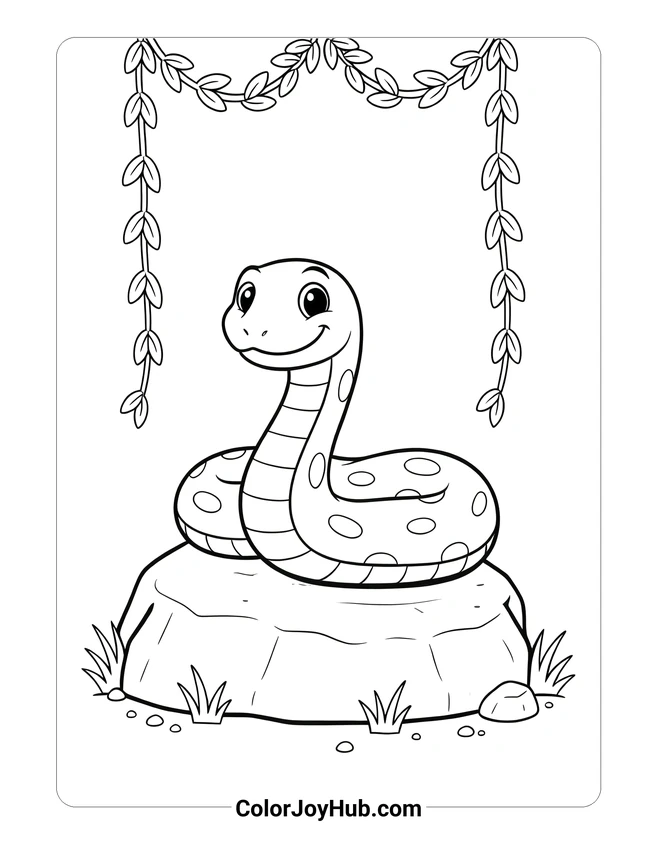 Anaconda Resting on Rock Coloring Page