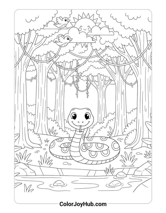 Anaconda Rainforest Scene Coloring Page