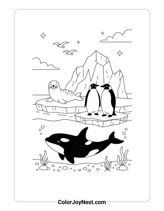 Antarctic Ecosystem Collage Coloring Page