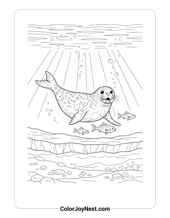 Leopard Seal Underwater Coloring Page