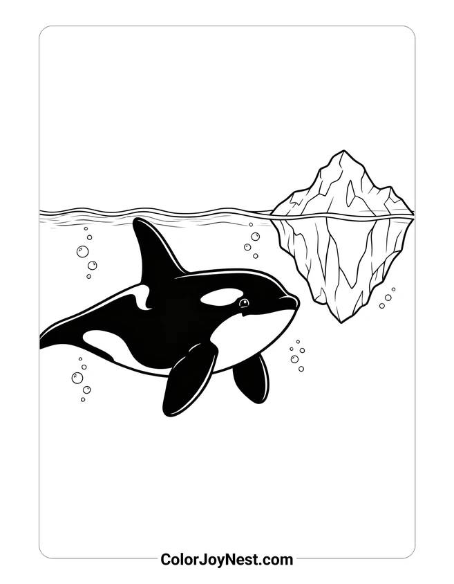 Orca Whale and Iceberg Coloring Page