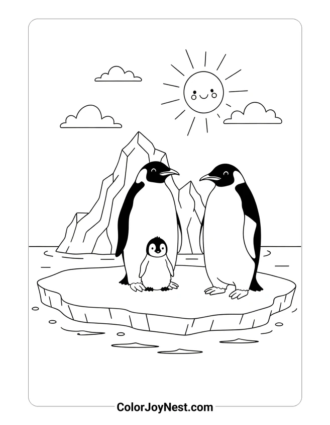 Penguin Family Huddle Coloring Page
