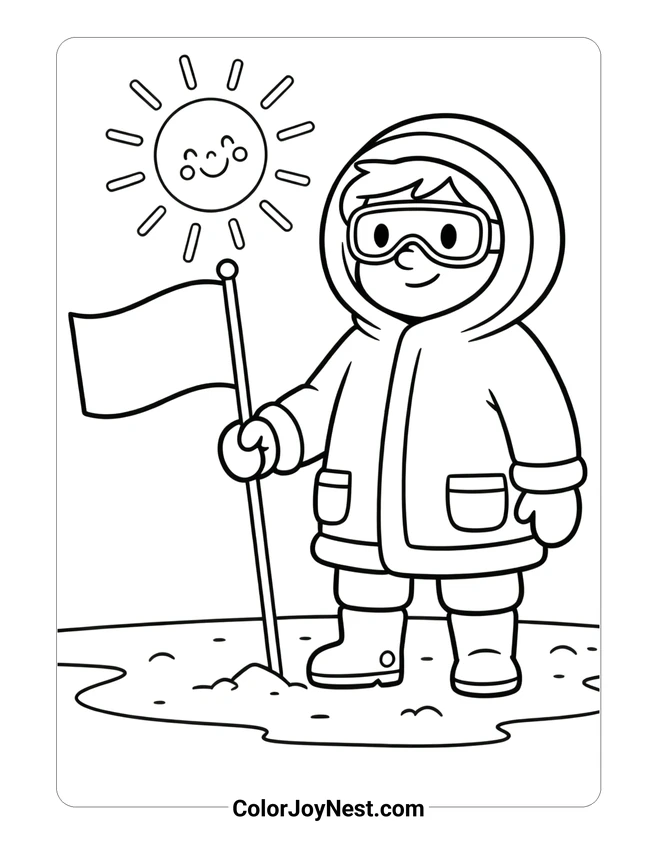 Scientist Planting Flag Coloring Page