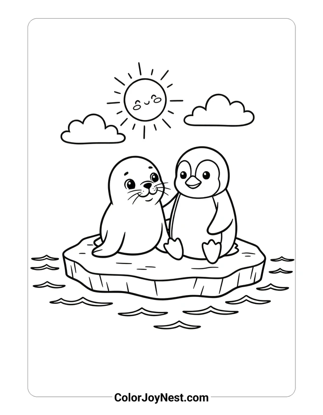 Seal and Penguin Friends Coloring Page